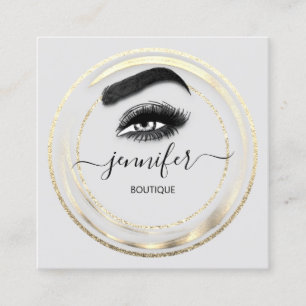CustomQR Code Logo Glitter Gold Gray Eyelash Square Business Card