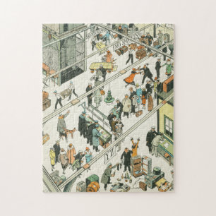 Customs inspection, funny cartoon by Tony Sarg Jigsaw Puzzle