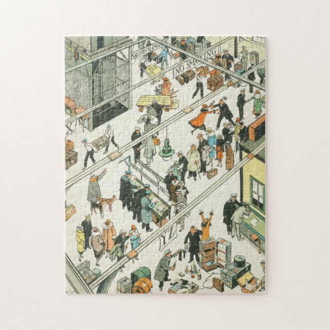 Customs inspection, funny cartoon by Tony Sarg Jigsaw Puzzle (Vertical)