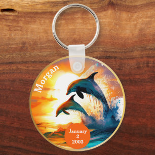 CustomSobriety Milestone Gift - Dolphin Sunset Keychain