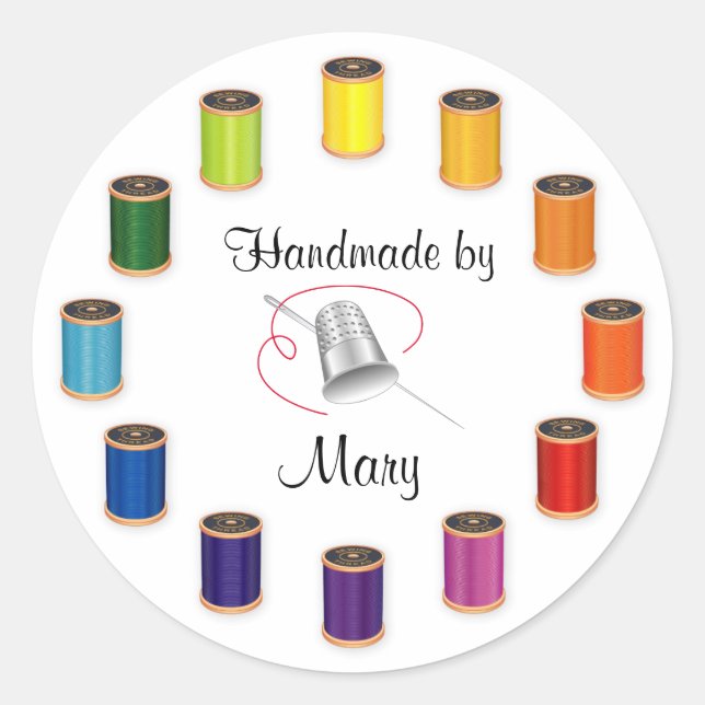 Customze your Sewing, Thimble, Needle and Thread  Classic Round Sticker (Front)