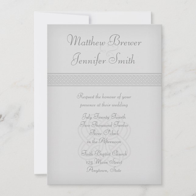 Custon Grey Irish Celtic Knot Wedding Invitation (Front)