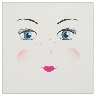 Cut And Sew Cute Big Blue Eyed Rag Doll Faces Fabric