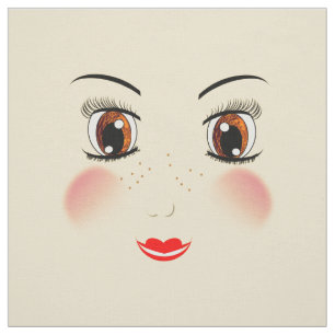 Cut And Sew Cute Big Eyed Rag Doll Faces Fabric