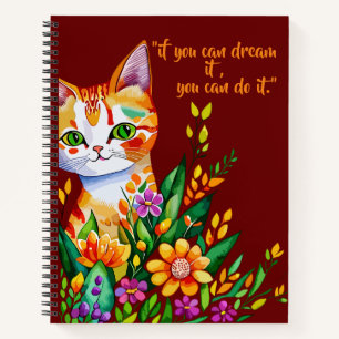 cut cat and flowers  spiral notebook