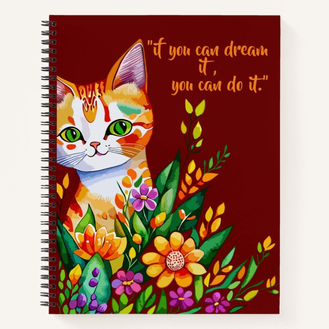 cut cat and flowers  spiral notebook (Front)