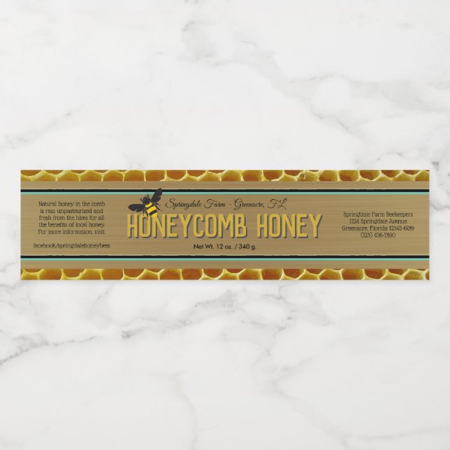 Cut Comb Honey Container Wrap Around Gold Labels (Single Label)