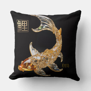 Cut Crystal-Gold Glass Koi Fish Throw Pillow