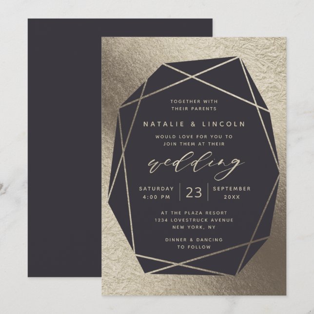 Cut Gemstone Custom Background Colour Foil Wedding Invitation (Front/Back)