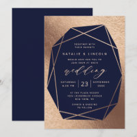 Cut Gemstone Navy Blue & Copper Foil Wedding