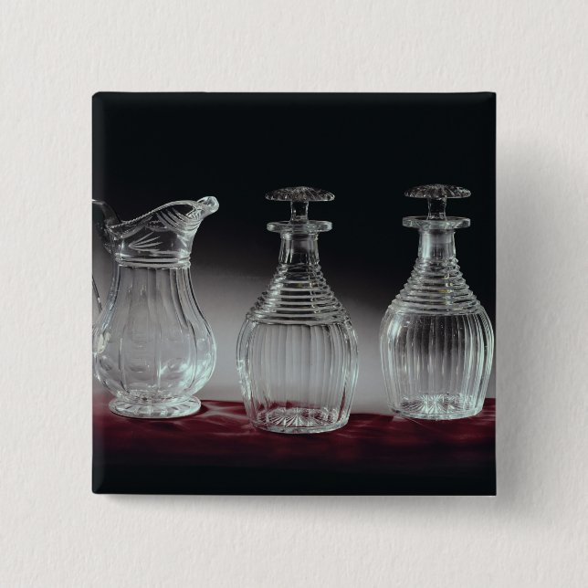 Cut glass decanters and jug, c.1840 2 inch square button (Front)