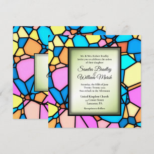 Cut Glass Mosaic Green Accent Wedding Invitation