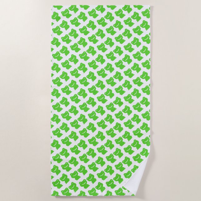 Cut Green And White Frogs Pattern Beach Towel (Front)