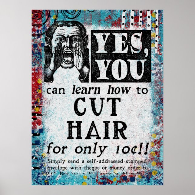 Cut Hair - Funny Vintage Ad Poster (Front)