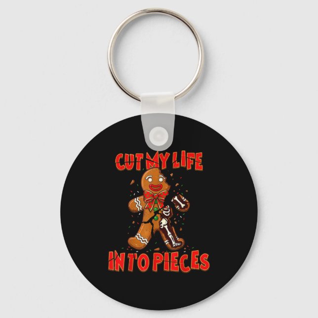 Cut My Life Into Eces Gingerbread Christmas Elder  Keychain (Front)