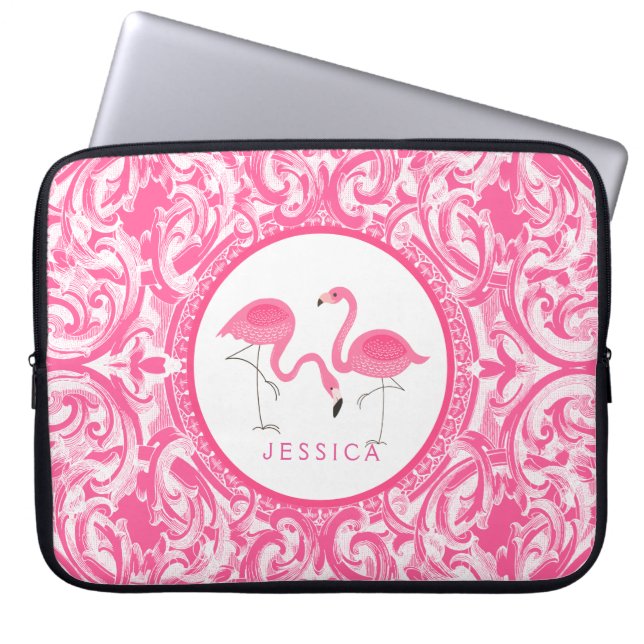 Cut Pair Of Pink Flamingos With Pink Swirls Laptop Sleeve (Front)