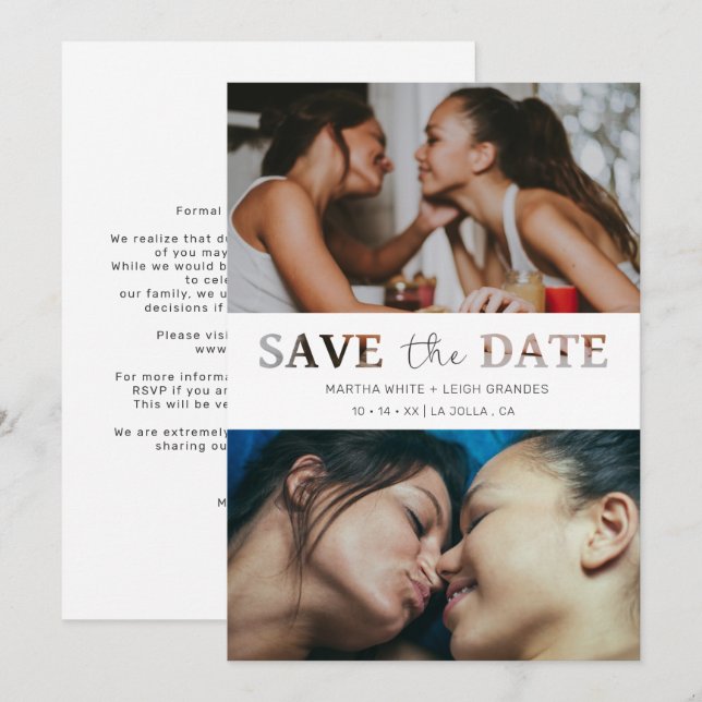 Cut Paper Effect Wedding Custom Photo Script Save The Date (Front/Back)