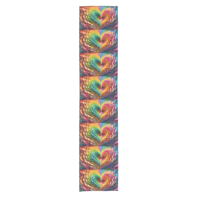Cut paper hearts in rainbow colours short table runner (Front)