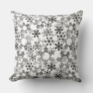 Cut paper snowflakes black and white grey throw pillow