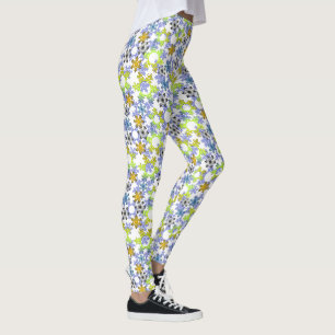 Cut paper snowflakes multicolored on white  leggings