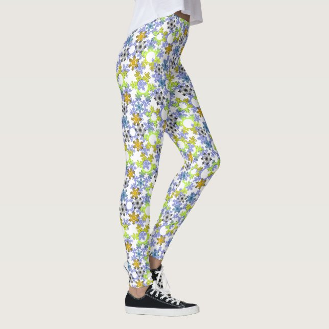 Cut paper snowflakes multicolored on white  leggings (Right)