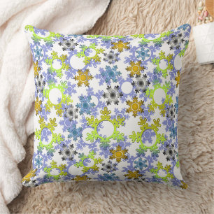Cut paper snowflakes multicolored on white throw pillow