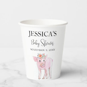 Cut Piggy Watercolor Baby Shower Boho Girl Paper Cups