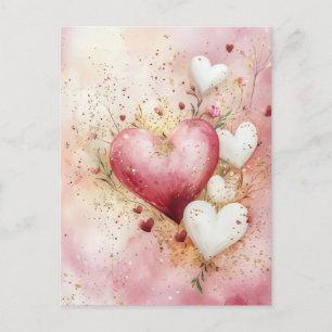 Cut pink and white Hearts  Valentine's Greeting Postcard