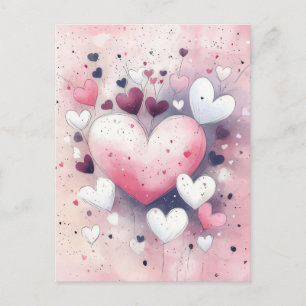 Cut pink and white Hearts Valentine's Greeting Postcard