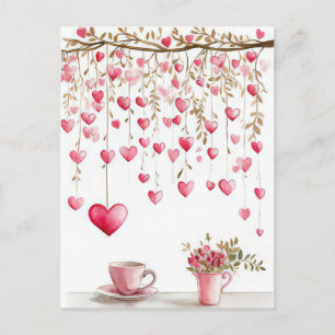 Cut pink Hearts  Valentine's Greeting Postcard