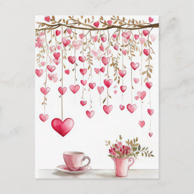 Cut pink Hearts  Valentine's Greeting Postcard (Front)