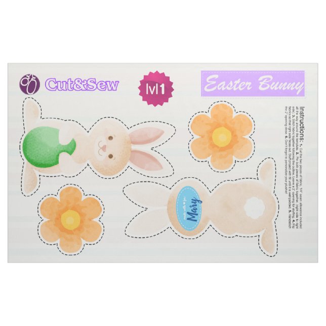 Cut & Sew Easter Bunny - Easy DIY Project Fabric (Fat Quarter)