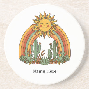 Cut sun rainbow cactus custom name coffe mug coaster
