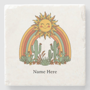 Cut sun rainbow cactus custom name coffe mug stone coaster