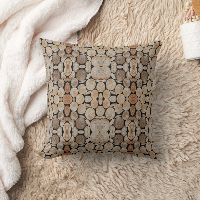 Cut Tree Branch Logs Stacked Pattern Photograph Throw Pillow (Blanket)