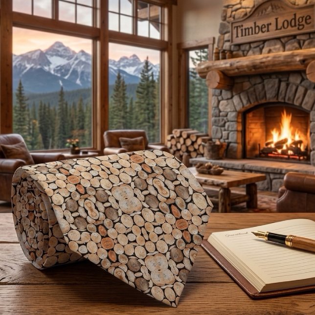 Cut Tree Branch Logs Stacked Pattern Photograph Tie (Creator Uploaded)