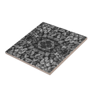 Cut Tree Logs Stacked Together Black & White Photo Tile