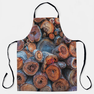 Cut Tree Logs Stacked Together Pattern Photograph Apron