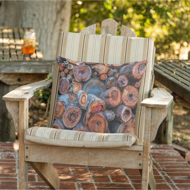 Cut Tree Logs Stacked Together Pattern Photograph Outdoor Pillow (Chair)