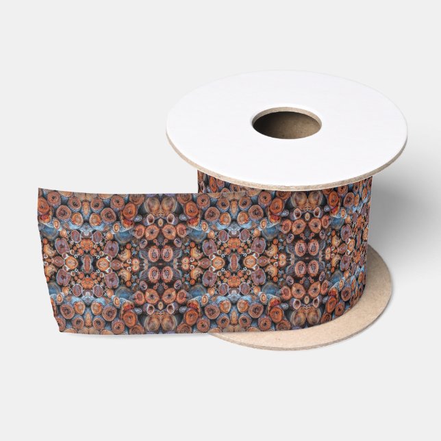 Cut Tree Logs Stacked Together Pattern Photograph Satin Ribbon (Spool)