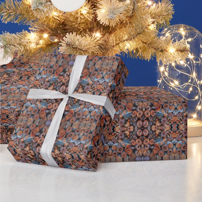Cut Tree Logs Stacked Together Pattern Photograph Wrapping Paper (Holidays)
