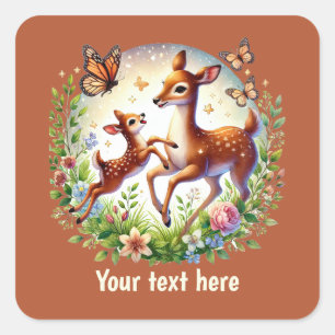 Cut unisex Mom baby deer customizable Square Sticker