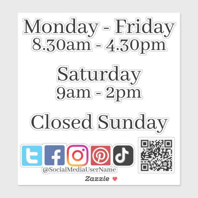 Cut Vinyl Sticker - Open Hours Social Media (Sheet)