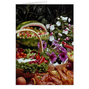 Cut watermelon fruit basket with flowers