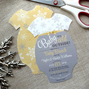 Cut-Your-Own Baby Bodysuit Yellow Snowflake Shower Invitation