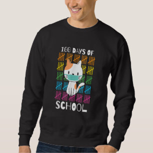Cute 100 Days Of School Cat Face Mask Virtual Teac Sweatshirt
