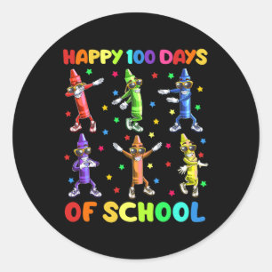 Cute 100 Days Of School Crayons Dancing 100th Day Classic Round Sticker