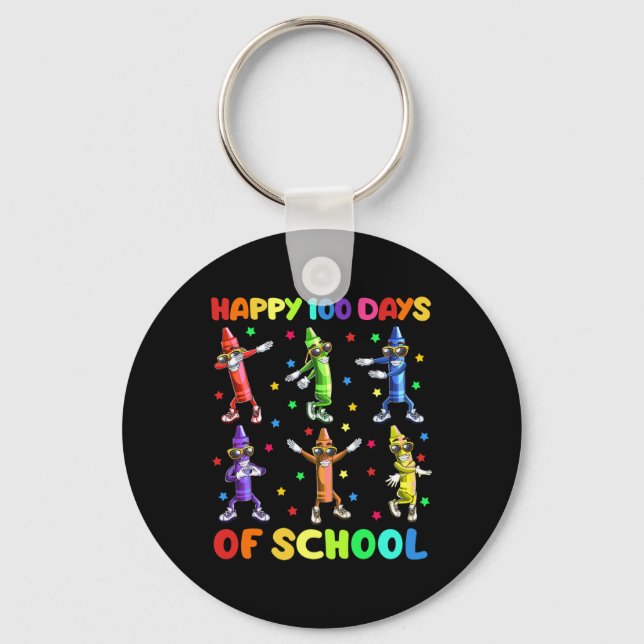 Cute 100 Days Of School Crayons Dancing 100th Day  Keychain (Front)