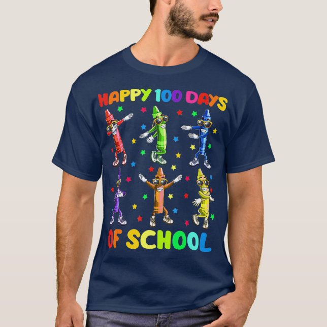 Cute 100 Days Of School Crayons Dancing 100th T-Shirt (Front)
