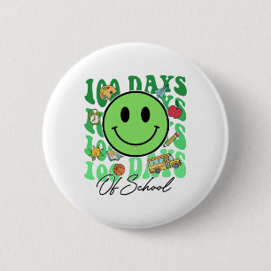 Cute 100 Days Of School Green Teacher Smile Face K 2 Inch Round Button